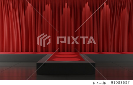 red stage with spotlight on the truss system in the hall.3d rendering. 91083637
