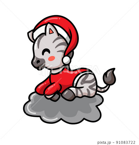 Cute little zebra cartoon wearing santa hat 91083722