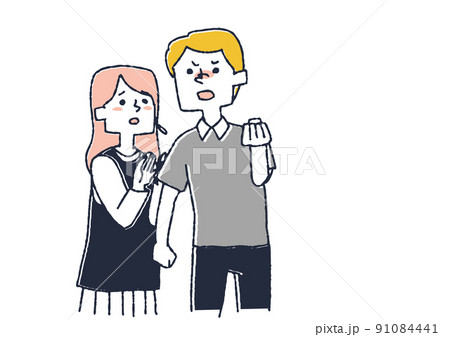 怒りをあらわにする男性と宥める女性　不条理な世の中の仕組みや圧力、政治やニュースに傷つき怒る 91084441