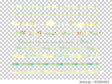 Summer color, clean, natural color watercolor touch decorative line material 91084481