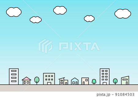 シンプルな線画の街並みの背景 91084503