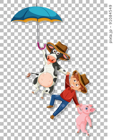 Farm animal cartoon character on grid background 91084549