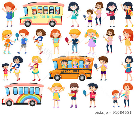 Set of cute school kids cartoon characters 91084651