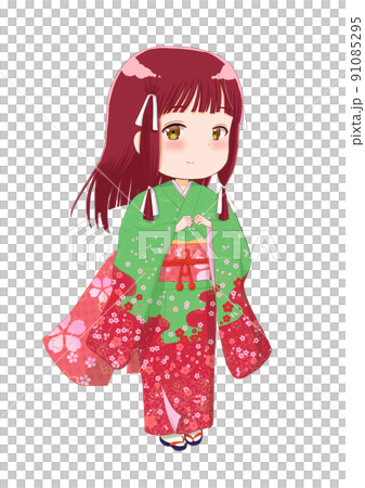 Illustration of a girl in furisode, painted with anime 91085295