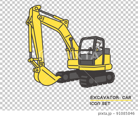 移動挖掘機車材料/重型設備/建築/工作車的工人圖標的矢量圖解 91085846