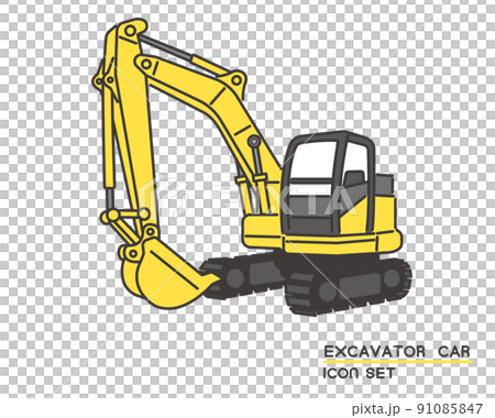 Simple and easy-to-use excavator car icon vector illustration material / heavy equipment / construction / working car 91085847