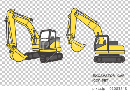 Simple and easy-to-use excavator car icon vector illustration material / heavy equipment / construction / working car 91085848
