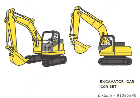 ショベルカーを動かす作業員のアイコンのベクターイラスト素材／重機／建設／働く車のイラスト素材 [91085849] - PIXTA