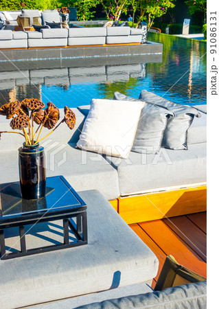 pillows with outdoor patio deck and sofa 91086131