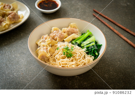 dried egg noodles with pork wonton or pork dumplings without soup 91086232