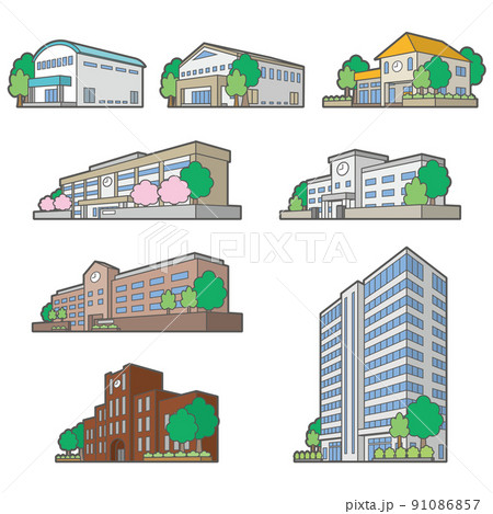 様々な建物の透視図のイラスト. 91086857