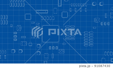 Electric circuit board, various chips. Vector 91087430