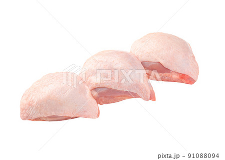 Isolated three fresh raw chicken thighs 91088094