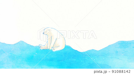 氷の上に座るシロクマの水彩フレームイラスト 91088142