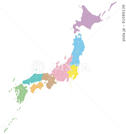 日本地図　地方色別 91089136