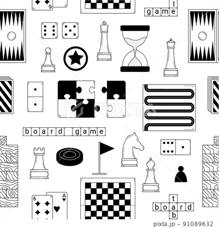 Hand drawn seamless pattern with elements of different board games. Doodle style. Sketch. Vector. 91089632
