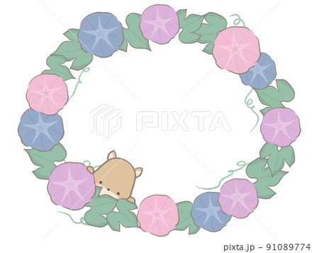 朝顔からのぞくリスのいるフレームイラスト 91089774