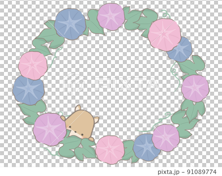 朝顔からのぞくリスのいるフレームイラスト 91089774