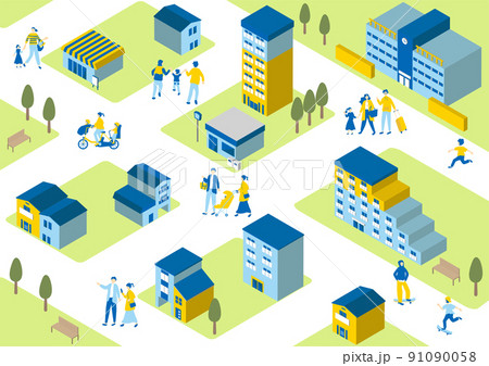 アイソメトリック 街の風景と人々 アイソメトリック 街の風景と人々 91090058