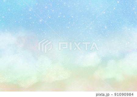 ファンタジー レインボー 雲 星空 マジックアワー 手描き背景素材 91090984