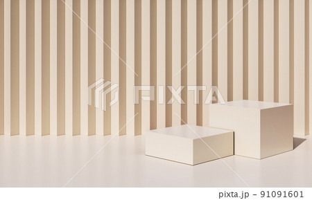 3d background product stand showcase in beige color podium and background for cosmetic or mobile show. 91091601