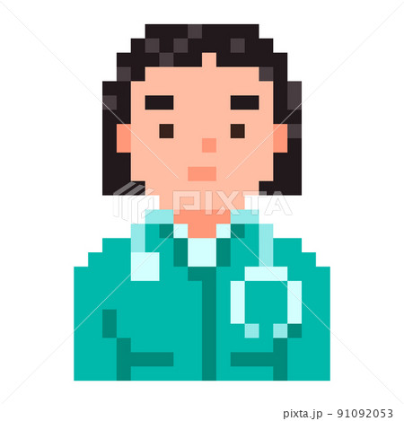 Doctor isolated on white background. Woman physician pixel game style illustration. Medic vector pixel art design. funny 8 bit people character icon. 91092053
