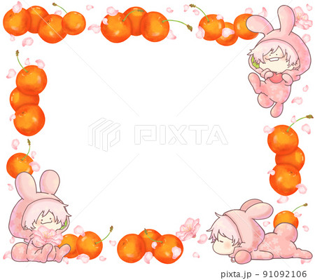 桜色のうさぎ　桜とさくらんぼフレーム　レッドver 91092106