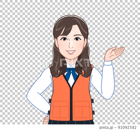 穿著救生衣的年輕女子 穿著救生衣的年輕女子 91092582