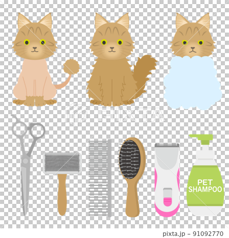 Cat trimming illustration set 91092770