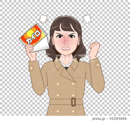 使い捨てカイロを持った女性 91093666