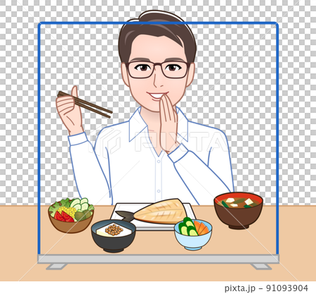 A person who eats with an acrylic board in between 91093904