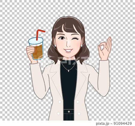 A woman with a fashionable cafe 91094429