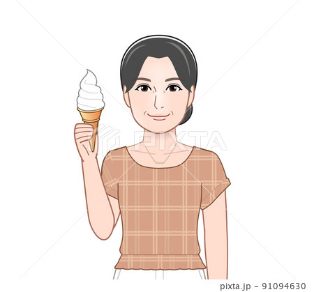 ソフトクリームを持った女性 91094630