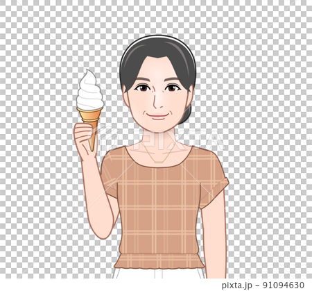 ソフトクリームを持った女性 91094630