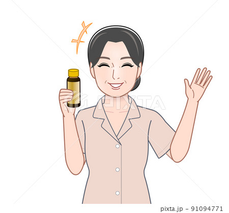 栄養ドリンクを持つ女性 栄養ドリンクを持つ女性 91094771