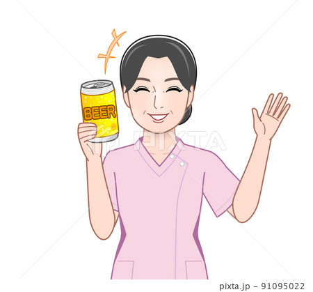 缶ビールを片手に持つ女性 91095022