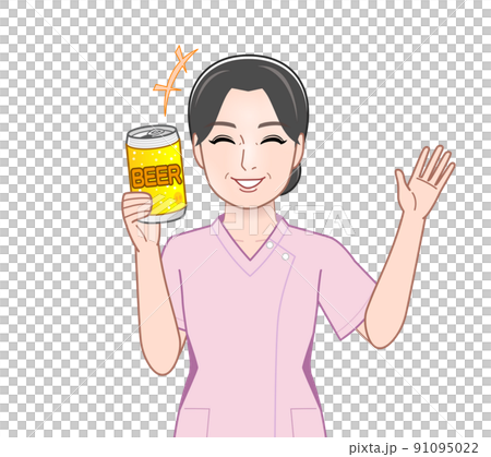 缶ビールを片手に持つ女性 91095022