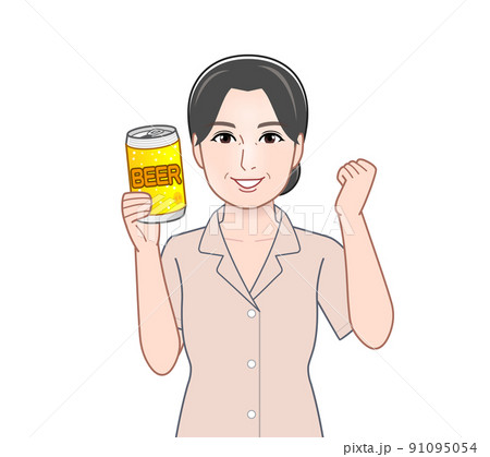 缶ビールを片手に持つ女性 91095054
