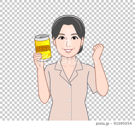 缶ビールを片手に持つ女性 91095054