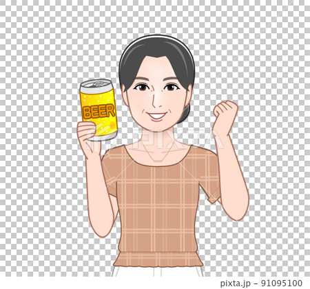 A woman holding a can of beer in one hand 91095100