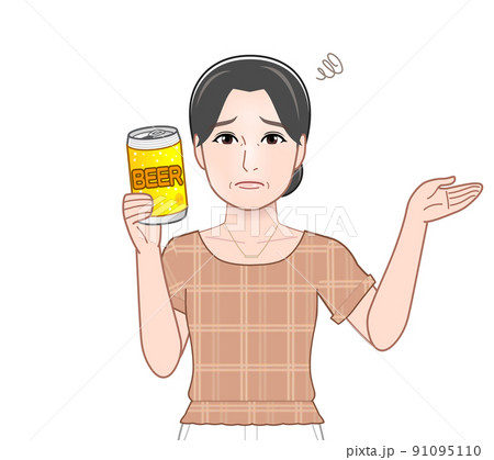 缶ビールを片手に持つ女性 91095110