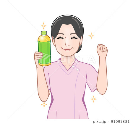 ペットボトルのお茶を持つ女性 ペットボトルのお茶を持つ女性 91095381