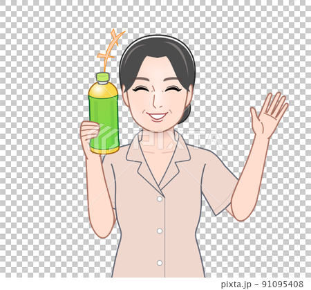 Woman with a bottle of tea Woman with a bottle of tea 91095408