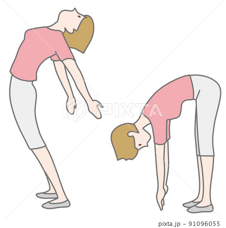 仕事や家事の合間に 簡単なストレッチで気分もリフレッシュのイラスト素材