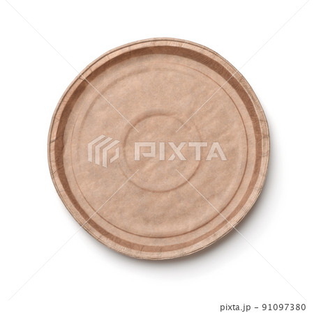 Top view of empty brown paper cake tray 91097380