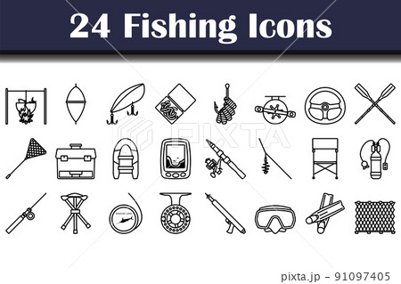 Fishing, net, fish, editable, lineart, black, thick icon - Download on