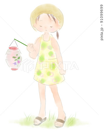 手持ち提灯を持つ女の子 91099699