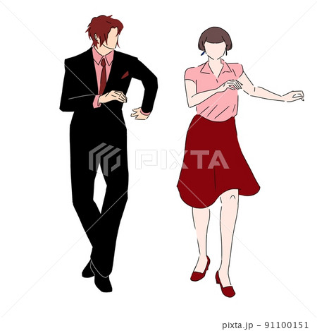 スーツの男性とダンスをする女性　赤 91100151