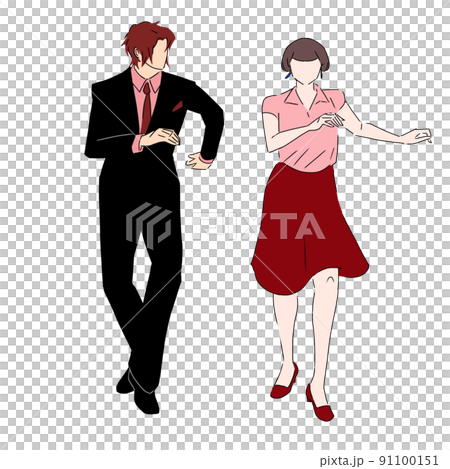 スーツの男性とダンスをする女性　赤 91100151