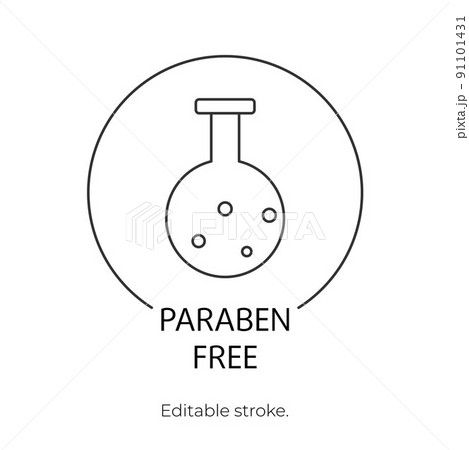 Paraben free icon symbol. Editable stroke. Vector stock illustration isolated on white background for packaging design in beauty industry. EPS10 91101431